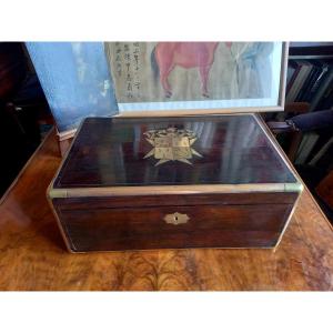 Circa 1860. Stamped “audot.” Rosewood Writing Desk With Coat Of Arms