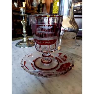 Crital taillé de Bohème XIXe siècle. Un verre et son présentoir