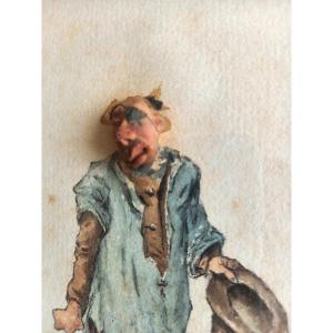 Caricature en relief milieu XIXE : trogne de mendiant 1/