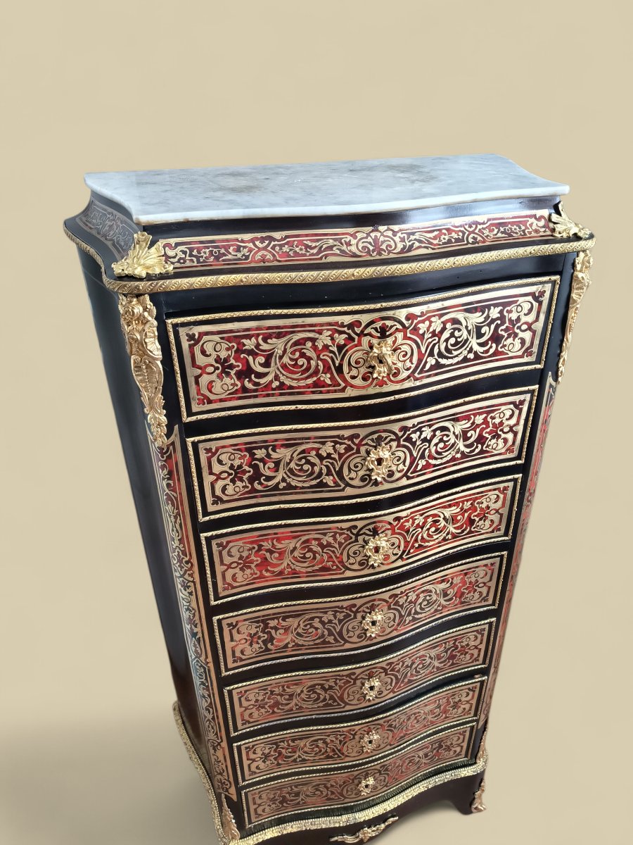 Boulle Marquetry Secretary Desk, Napoleon III Period (romain Magniant, Gilder)-photo-2
