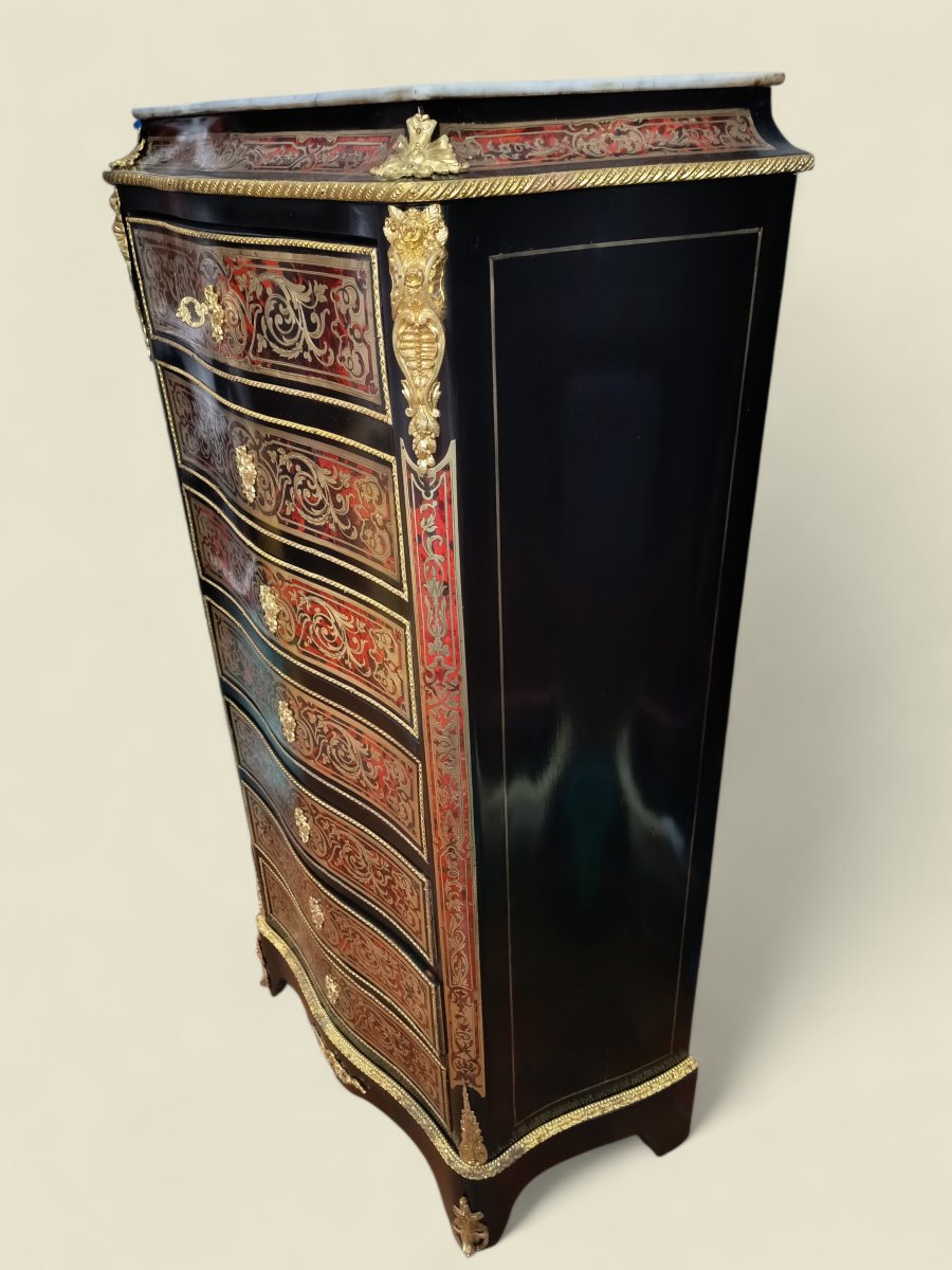 Boulle Marquetry Secretary Desk, Napoleon III Period (romain Magniant, Gilder)-photo-3