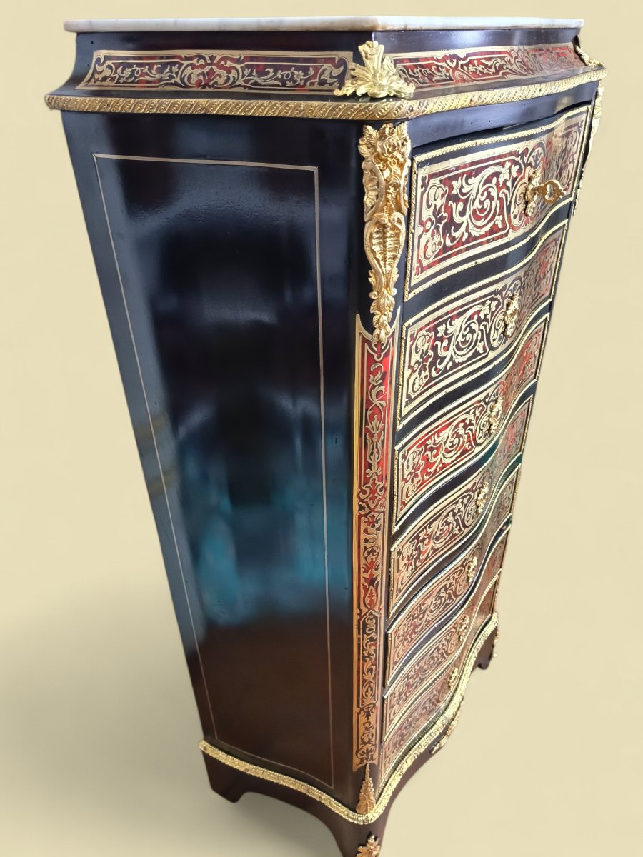 Boulle Marquetry Secretary Desk, Napoleon III Period (romain Magniant, Gilder)-photo-4