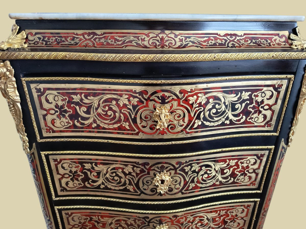 Boulle Marquetry Secretary Desk, Napoleon III Period (romain Magniant, Gilder)-photo-2