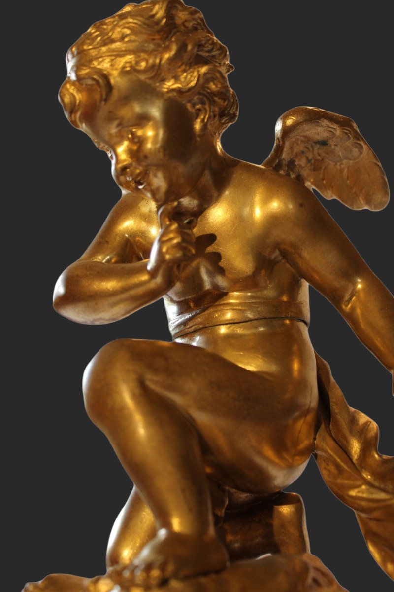 Pendule  ornée d'un Amour en bronze doré signé CARLIER-photo-4
