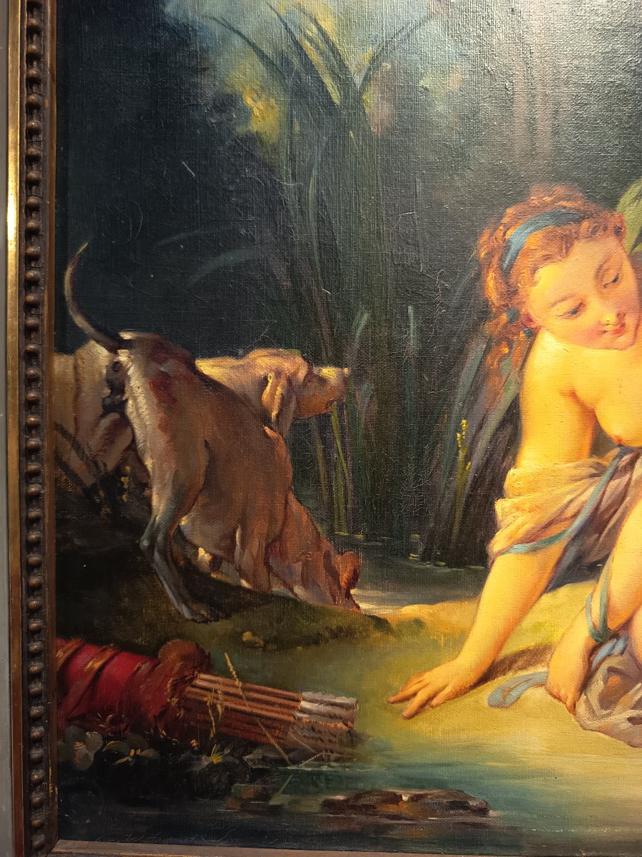Louis XVI Trumeau: "diane Emerging From The Bath" By François Boucher -photo-5
