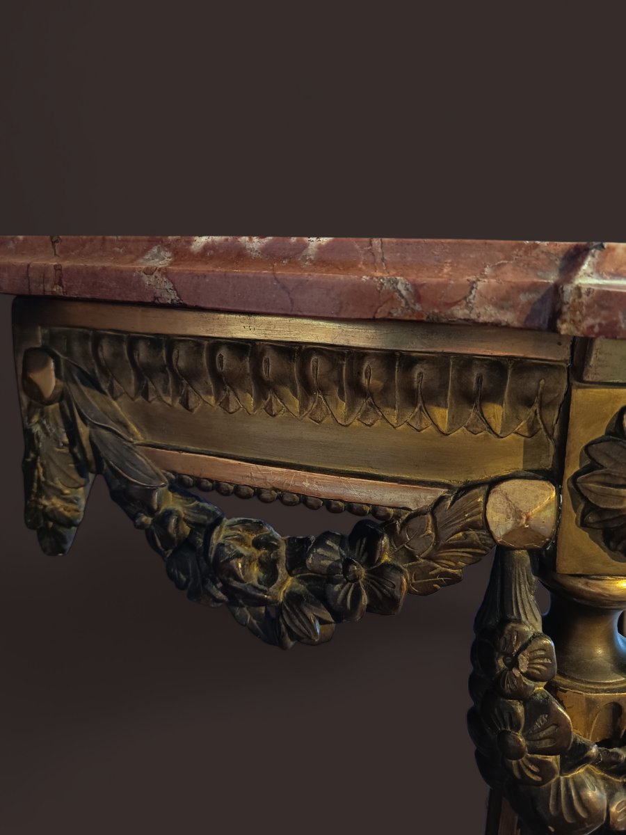 Petite console Louis XVI en bois doré -photo-4