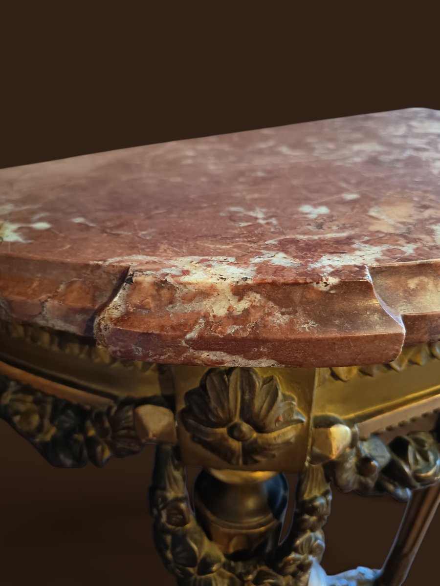 Petite console Louis XVI en bois doré -photo-1