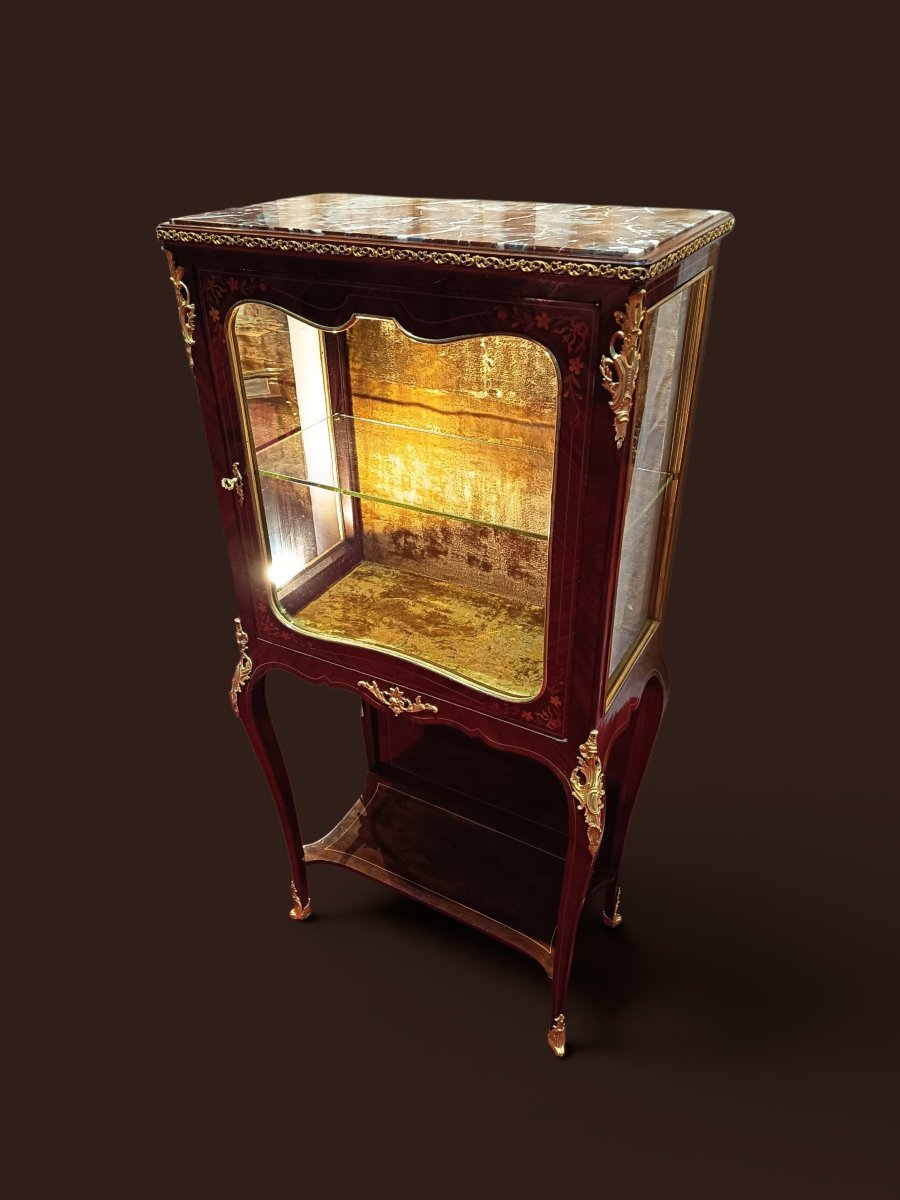 Louis XV Display Cabinet, Late 19th Century, With Rosewood Marquetry -photo-2