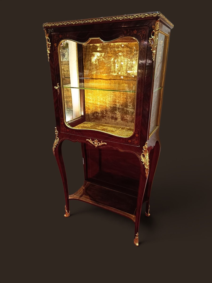 Louis XV Display Cabinet, Late 19th Century, With Rosewood Marquetry -photo-3