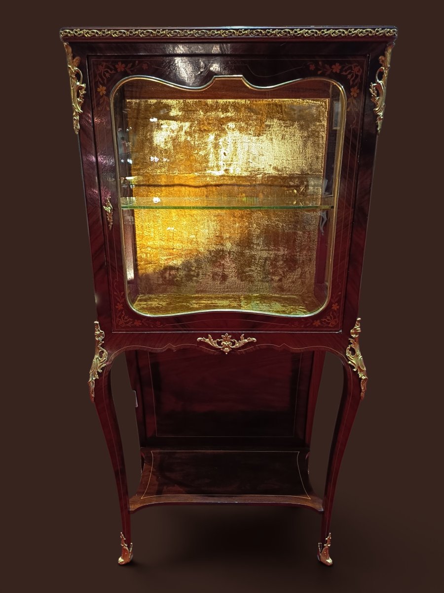 Louis XV Display Cabinet, Late 19th Century, With Rosewood Marquetry 