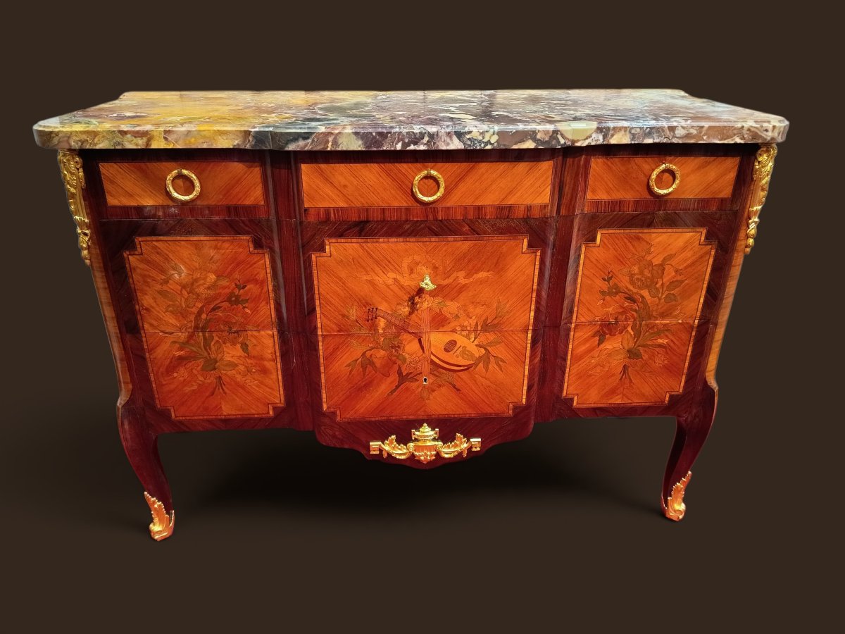 Louis XV/xvi-style Chest Of Drawers, Stamped "g. Lavigne" 