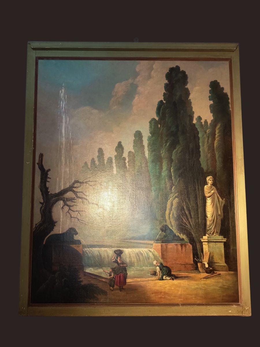 Grande peinture décorative d'un jardin à l'italienne 