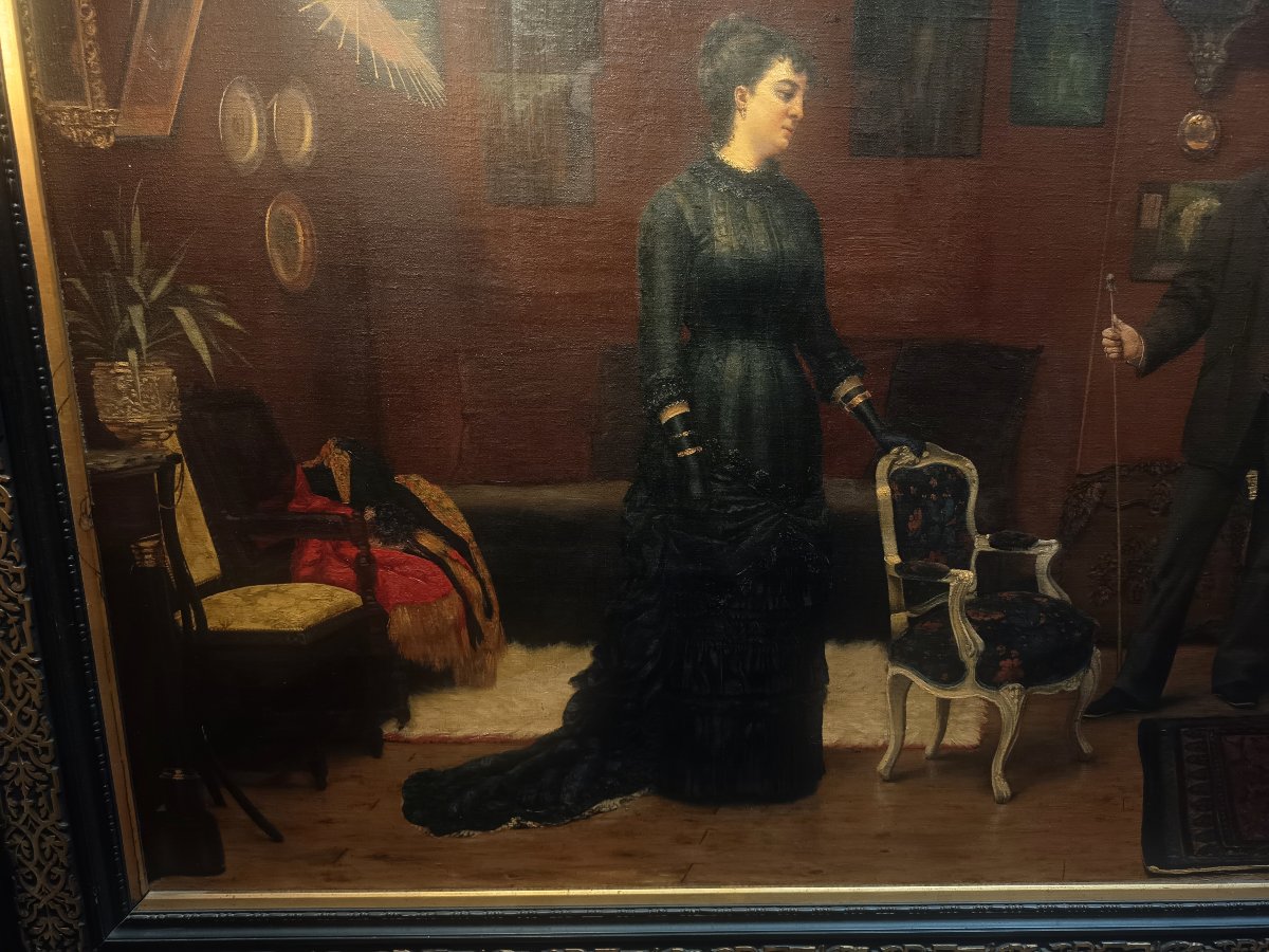 "the Painter's Studio" By Jules Seltz, 1883, Large Painting, 160 X 128 Cm -photo-2
