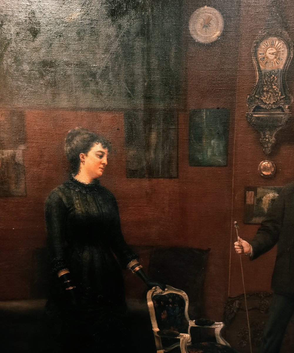 "the Painter's Studio" By Jules Seltz, 1883, Large Painting, 160 X 128 Cm -photo-1