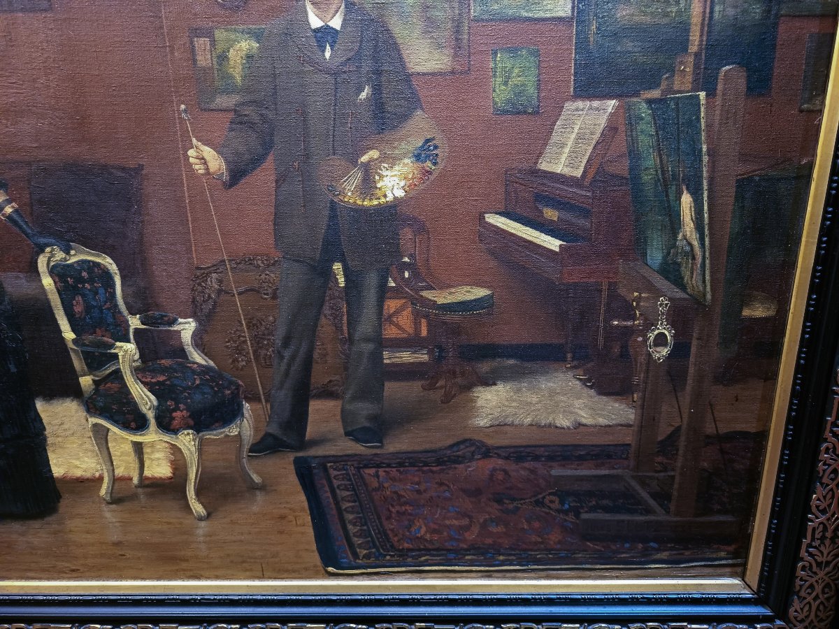 "the Painter's Studio" By Jules Seltz, 1883, Large Painting, 160 X 128 Cm -photo-3