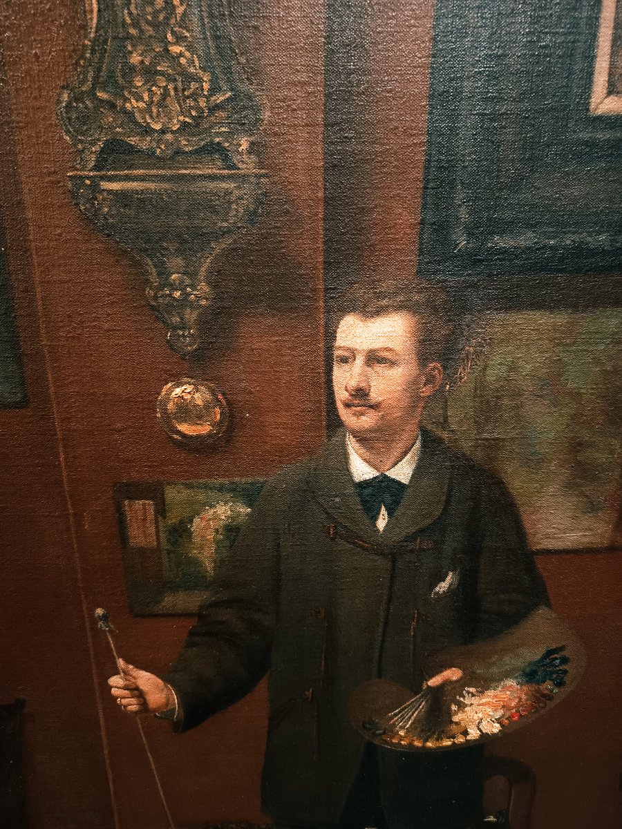 "the Painter's Studio" By Jules Seltz, 1883, Large Painting, 160 X 128 Cm -photo-4