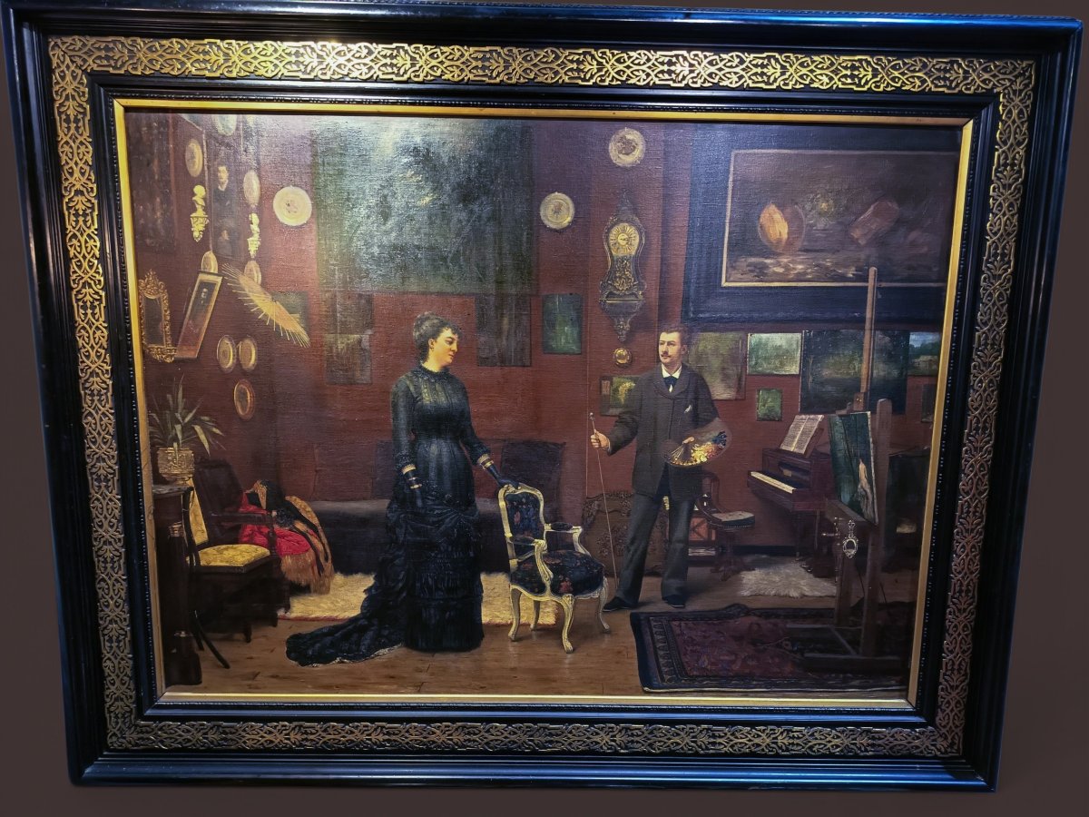 "the Painter's Studio" By Jules Seltz, 1883, Large Painting, 160 X 128 Cm 
