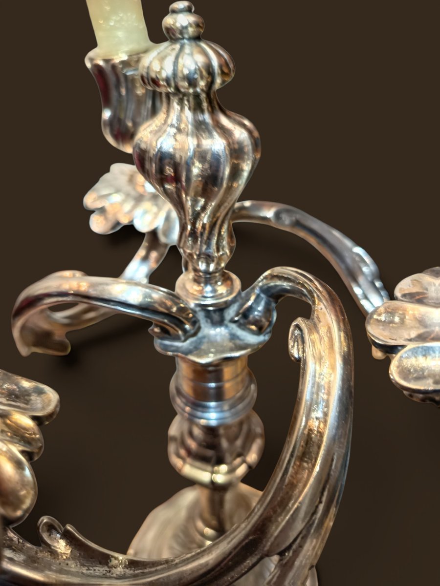 Pair Of Louis XV Candelabra In Silver-plated Bronze With Coats Of Arms -photo-4