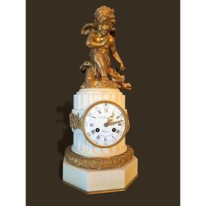 Clock Featuring A Gilded Bronze Figure Of Cupid, Signed Carlier