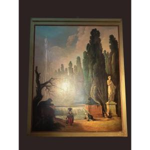 Grande peinture décorative d'un jardin à l'italienne