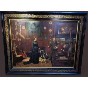 " L'atelier du peintre " de Jules SELTZ 1883 , Grand Tableau 160 x 128 cm