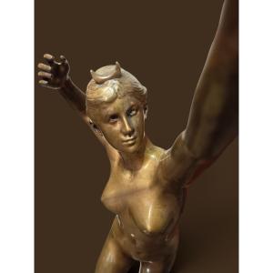 Bronze Sculpture "diane The Huntress" By Alexandre Falguière 