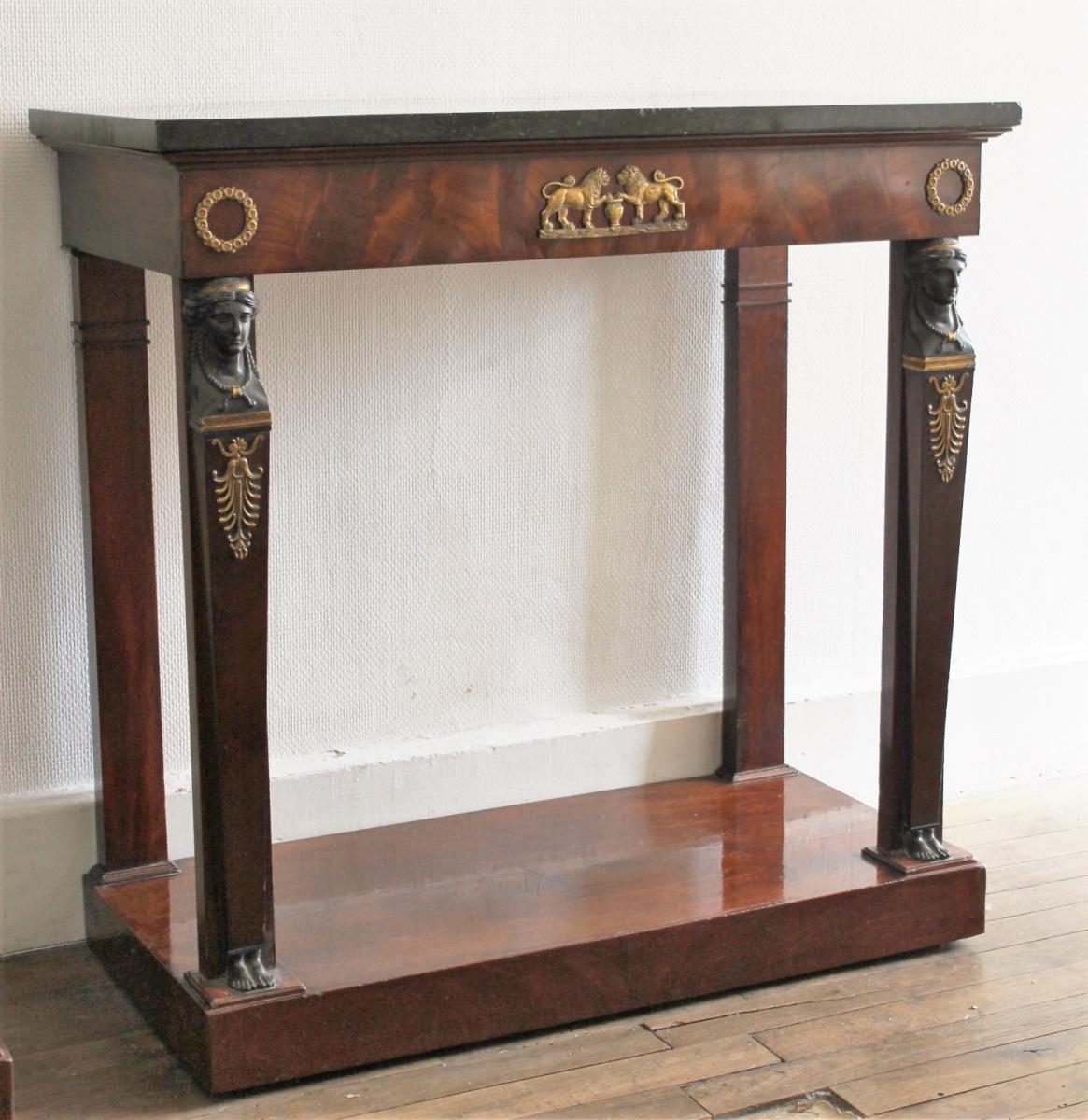 Paire De Petites Consoles d'époque " Retour d'Egypte " En Acajou -photo-3