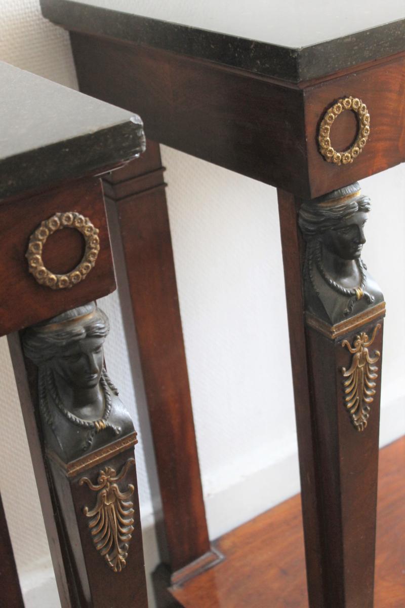 Paire De Petites Consoles d'époque " Retour d'Egypte " En Acajou -photo-6