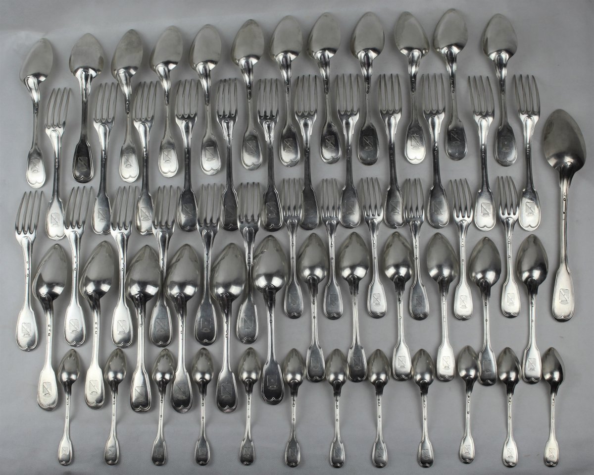 Cutlery Set With Silver Hallmarks 2nd Coq Armorie Hallmark 61 Pieces-photo-2