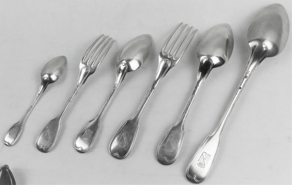 Cutlery Set With Silver Hallmarks 2nd Coq Armorie Hallmark 61 Pieces-photo-1