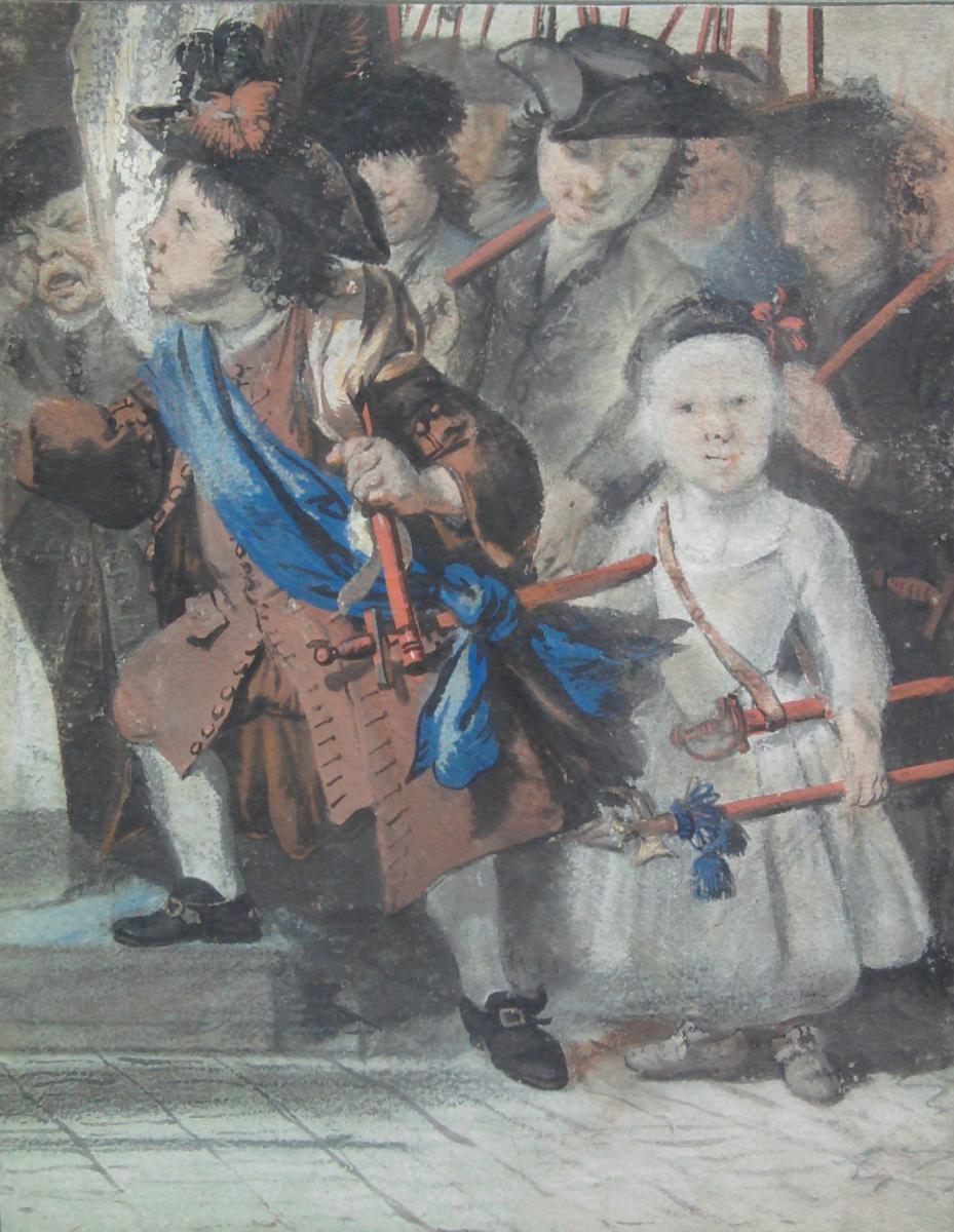 Cornelis TROOST , Enfants Déguisés, Gouache XVIIIème Siècle