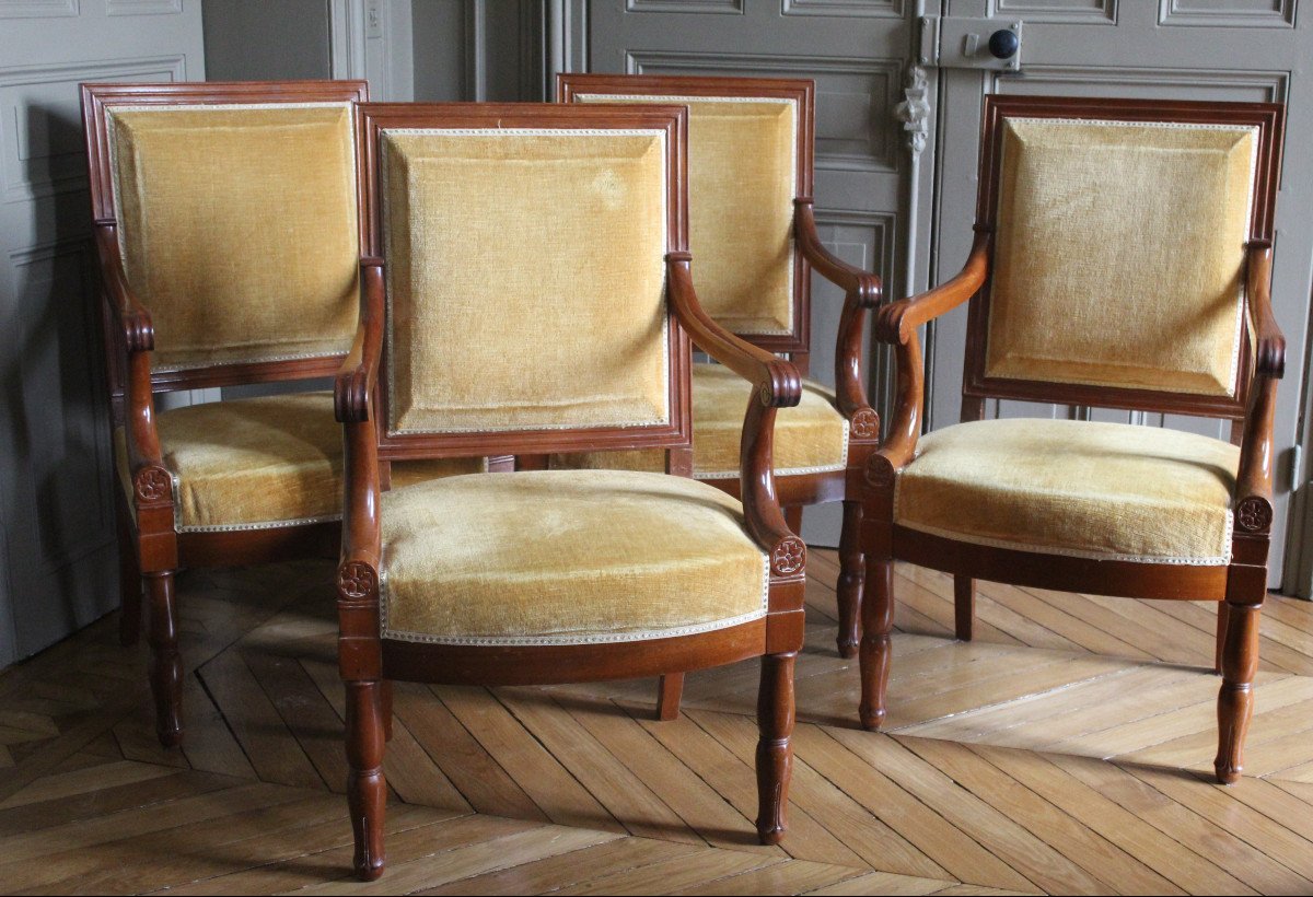 Series Of Four Armchairs Stamped By Jean-pierre Louis