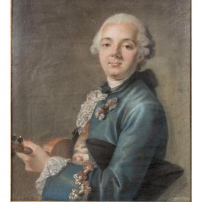 Grand Portrait Au Pastel d'Un Violoniste, école Française Du XVIIIe Siècle 