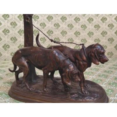 Bronze De Chiens Courants, Signé Delabrière, XIXe Siècle