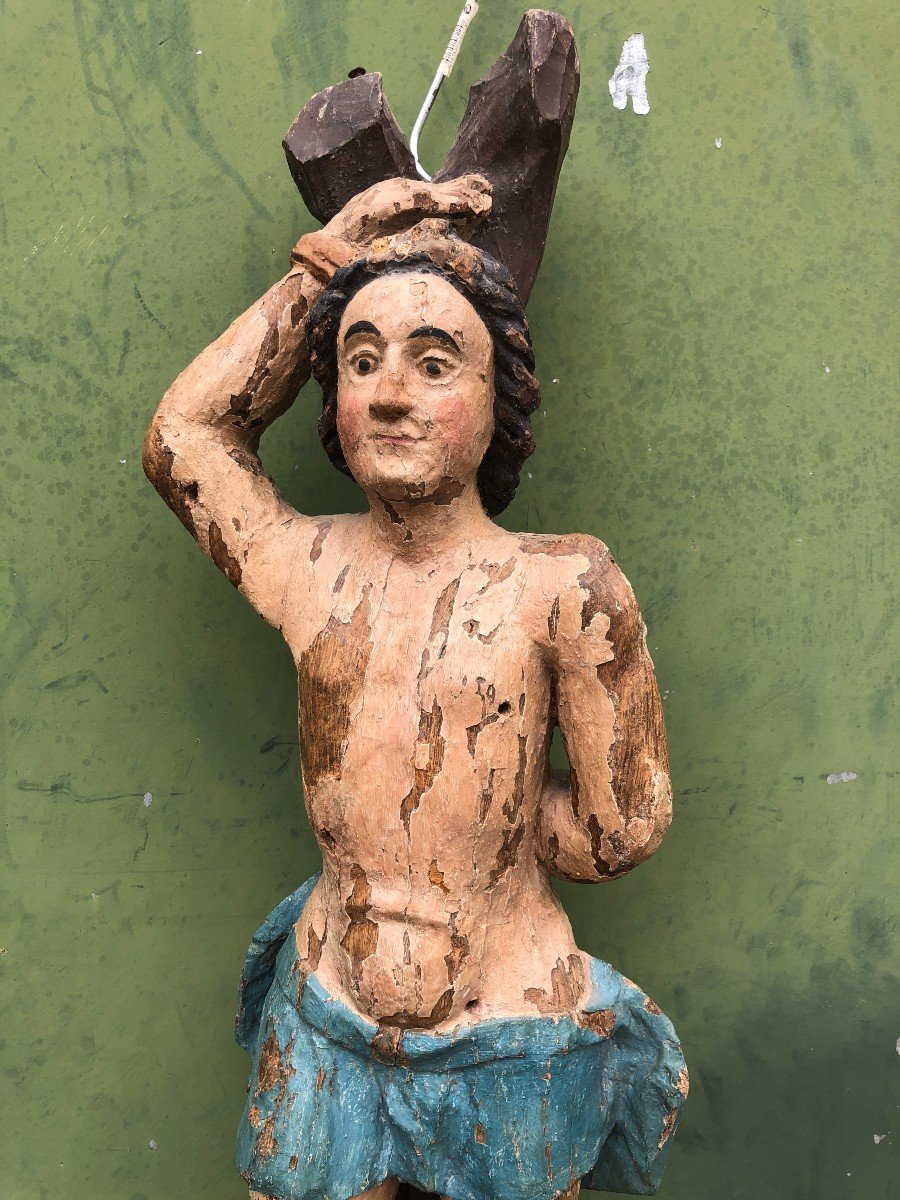 Sculpture Representative Saint Sebastian Polychrome From The 17th Century-photo-2