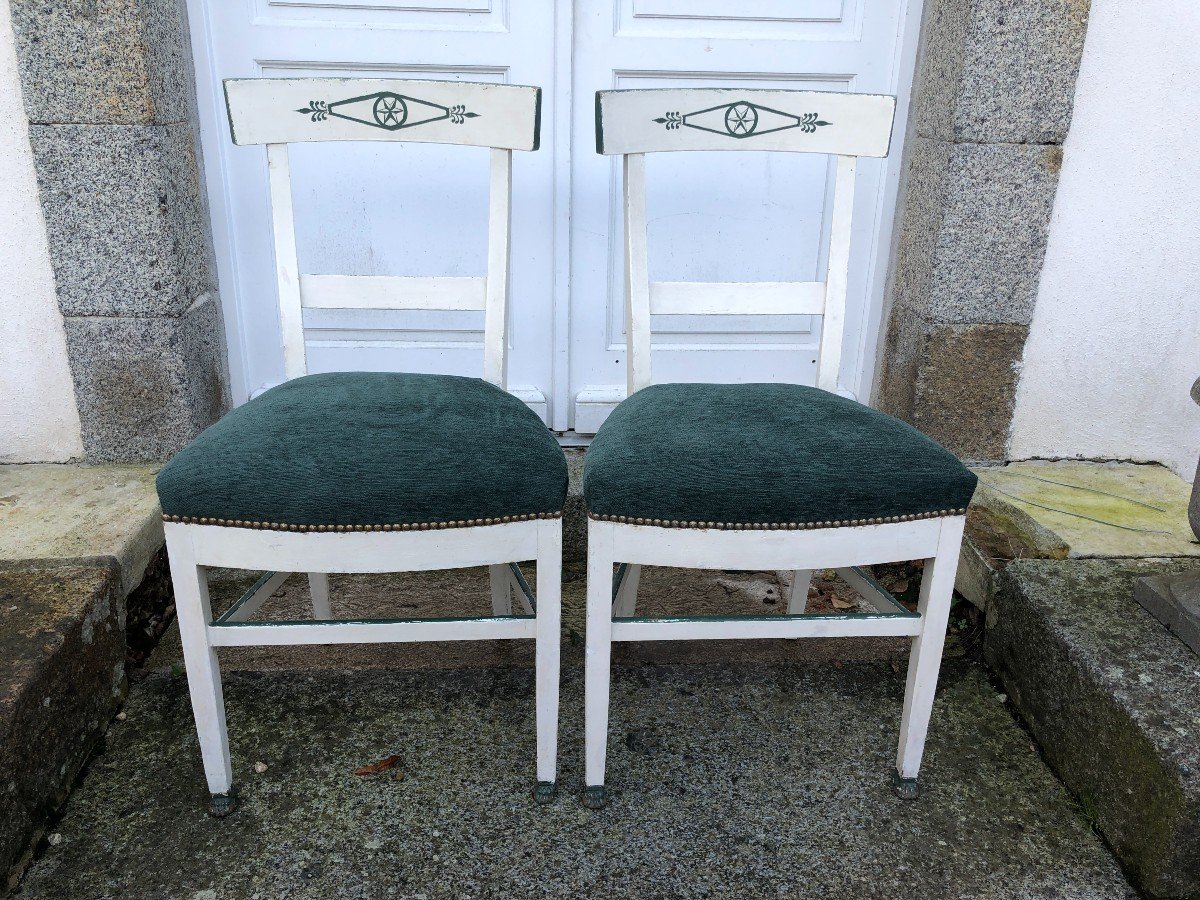 Suite Of Four Directoire Style Chairs In Painted Wood-photo-3