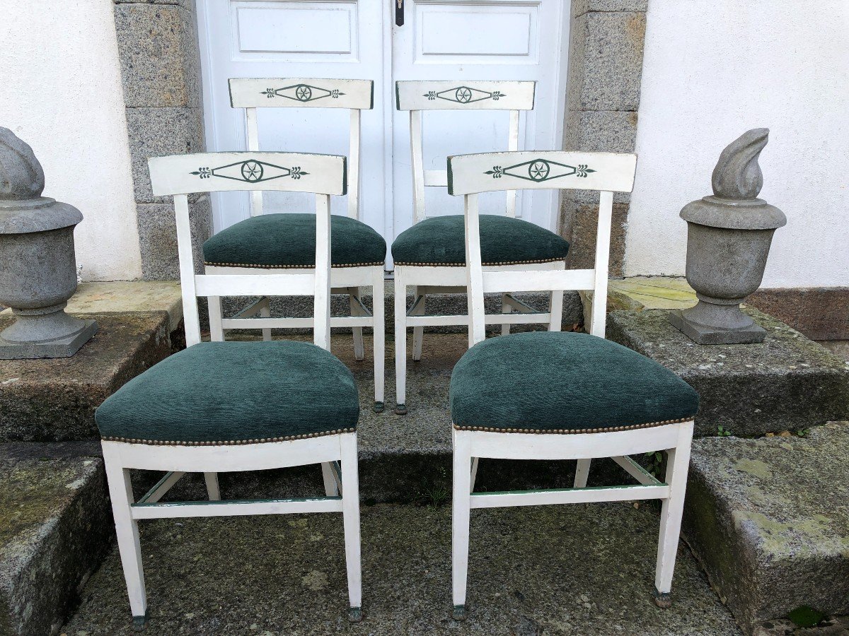 Suite Of Four Directoire Style Chairs In Painted Wood-photo-1