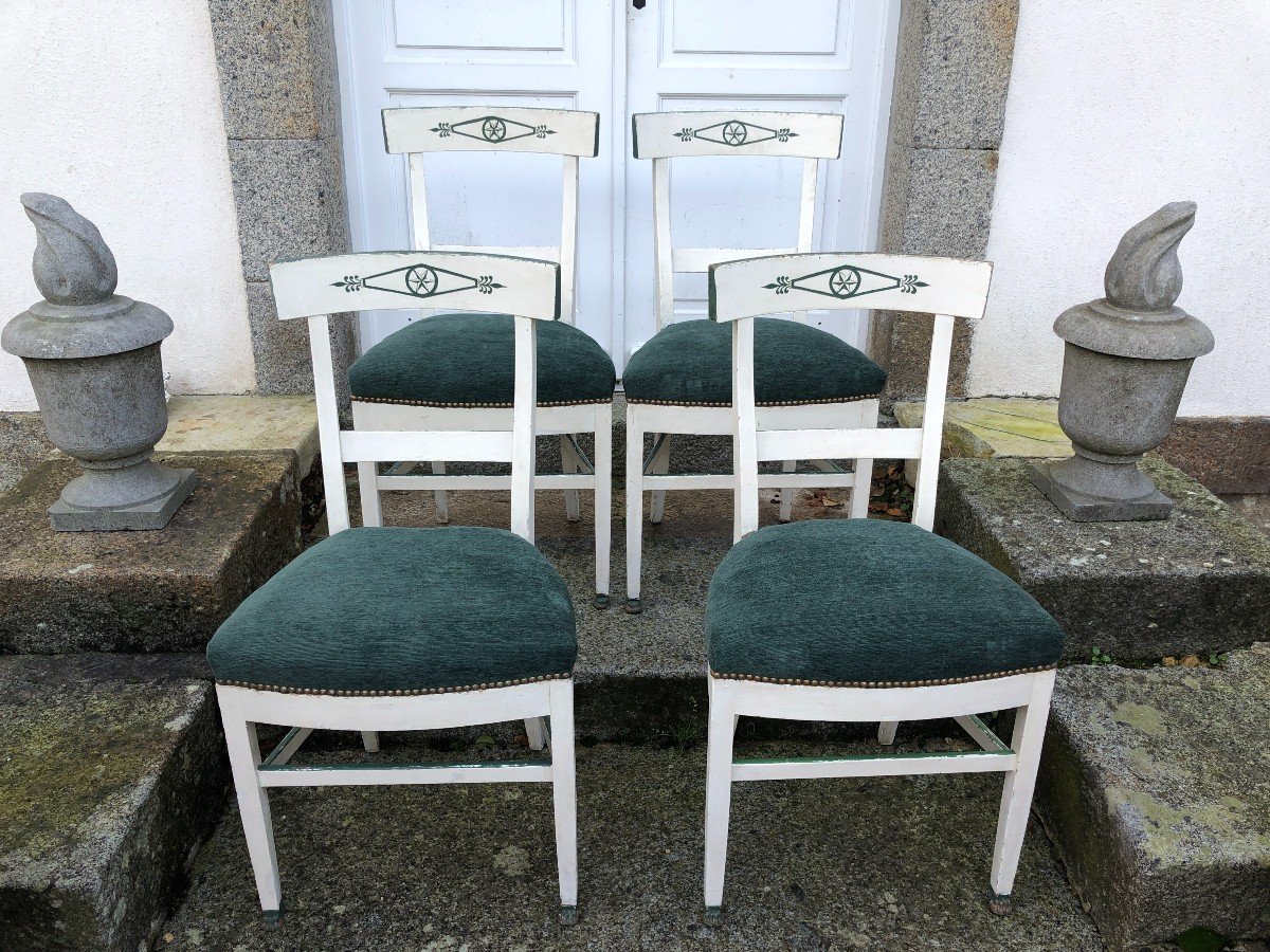 Suite Of Four Directoire Style Chairs In Painted Wood