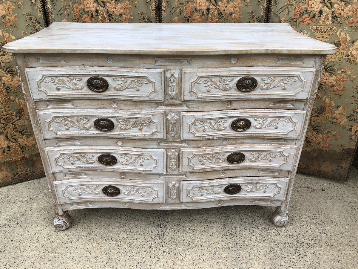 Rare Commode d'époque Louis XV Laquée  à Huit Tiroirs