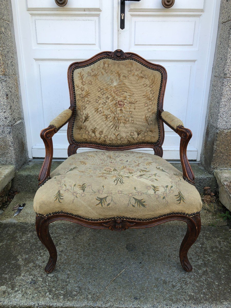 Grand Fauteuil à Dos Plat d'époque Louis XV Estampillé De Og.mathon