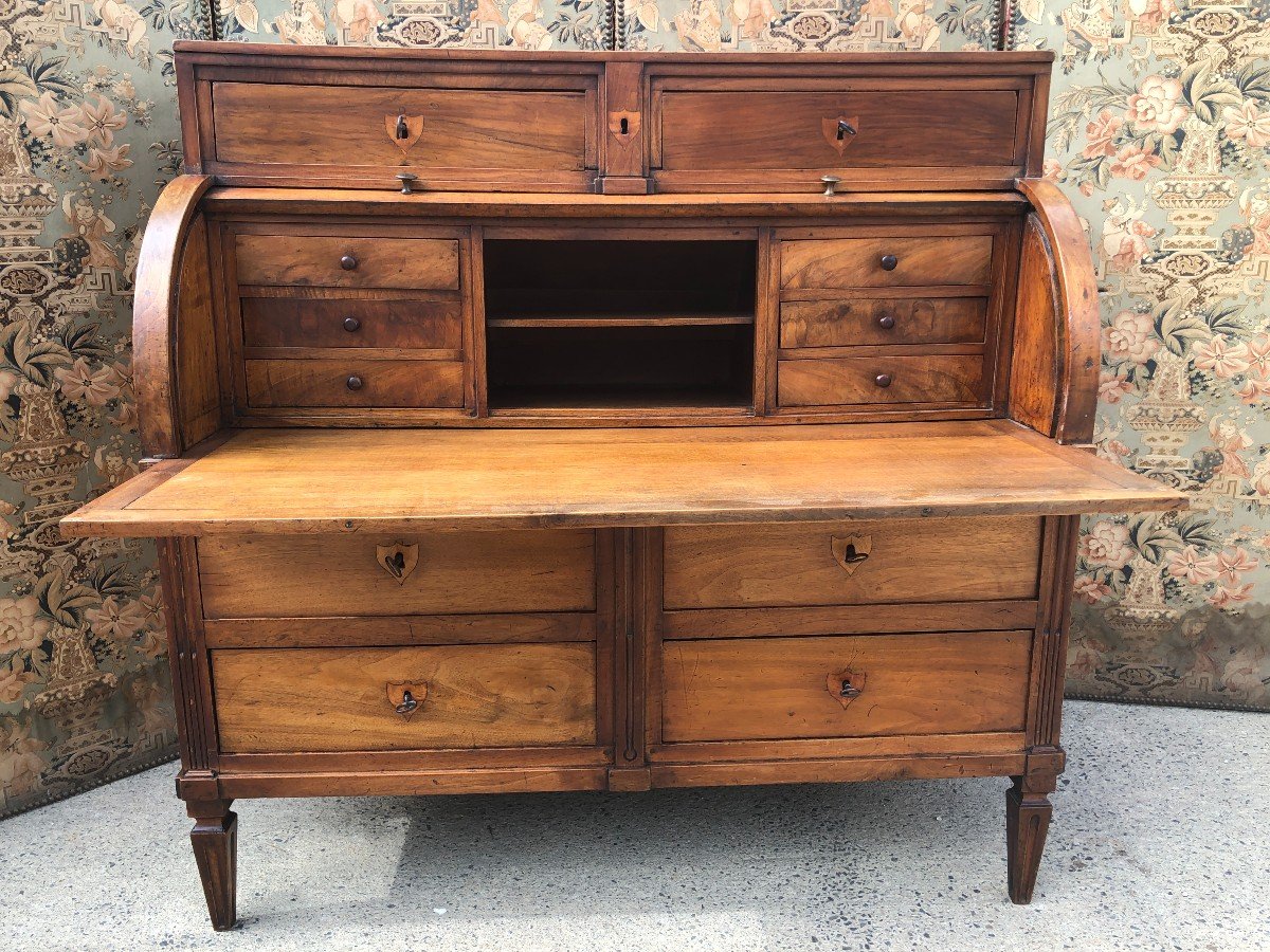 Bureau à Cylindre d'époque Louis XVI En Noyer-photo-2