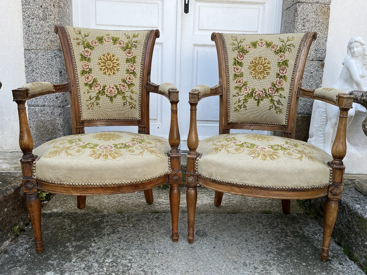 Set Of Four Directoire Period Armchairs In Walnut-photo-4