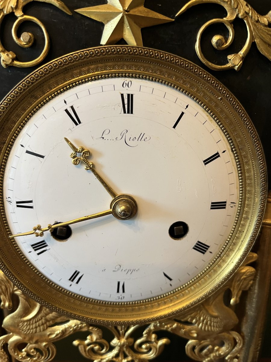 Directoire Period Clock In Black Marble And Gilt Bronze-photo-2