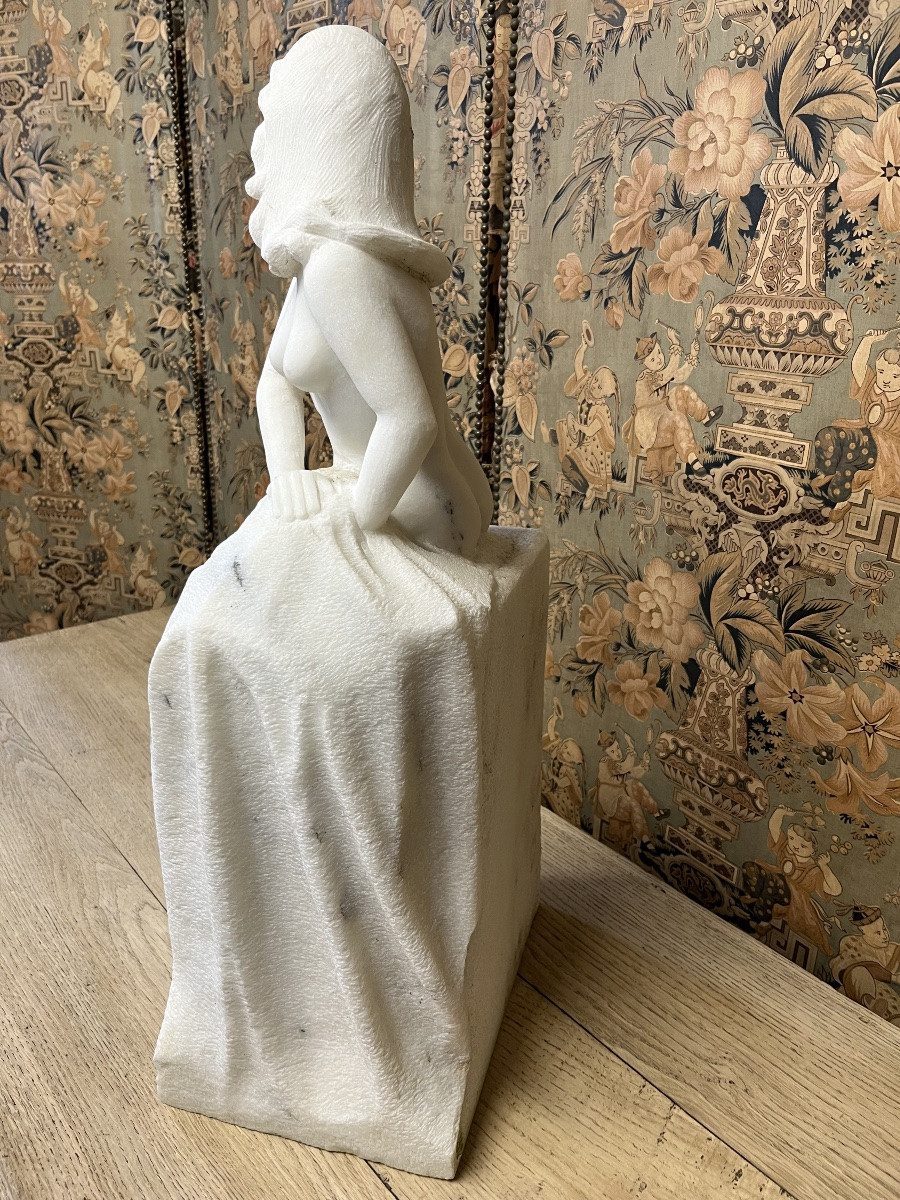 Marble Sculpture Of A Seated Young Woman -photo-2