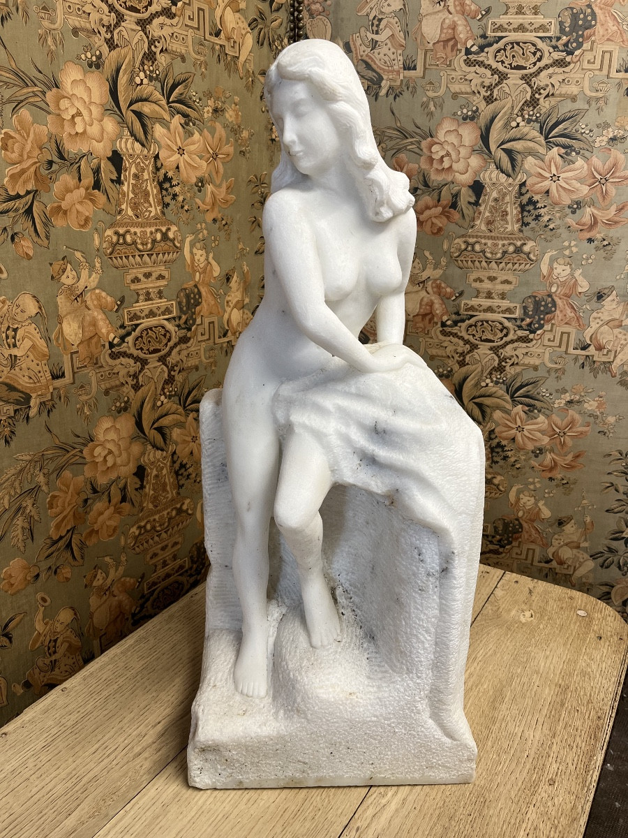 Marble Sculpture Of A Seated Young Woman 