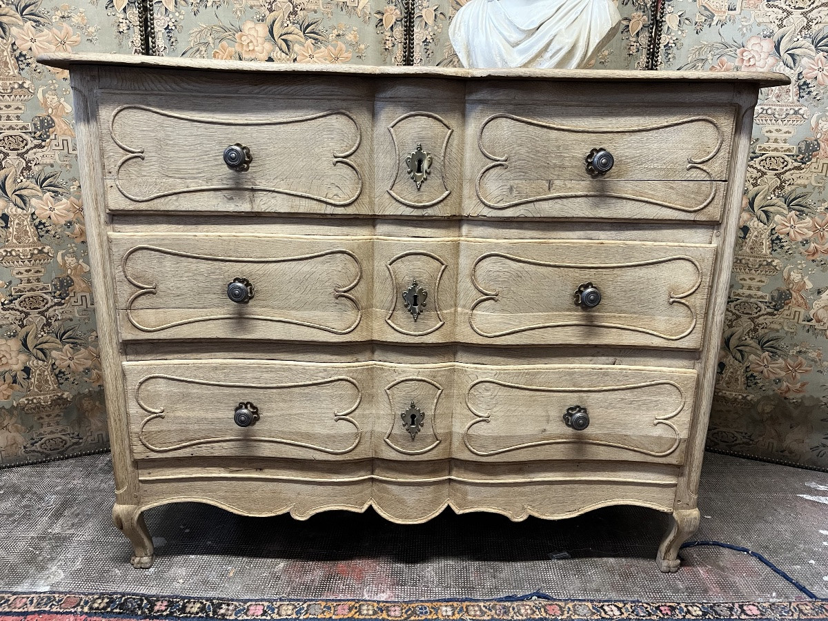 Commode d’époque Louis XV en chêne naturel façade en arbalète -photo-2