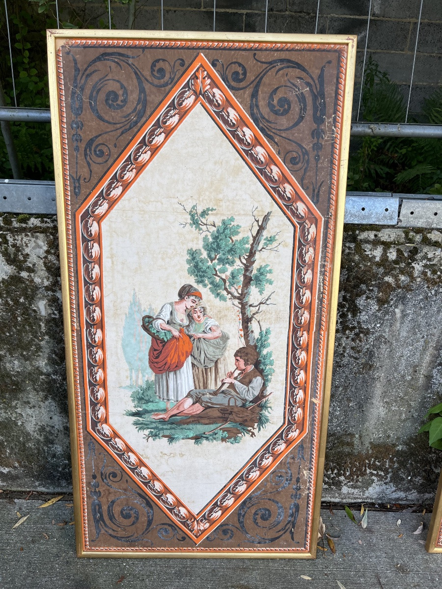 Suite de cinq panneaux de papiers Peints du XIX e-photo-2