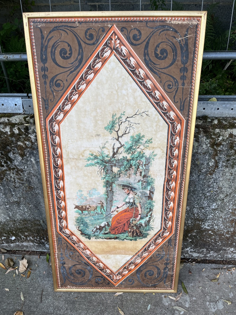 Suite de cinq panneaux de papiers Peints du XIX e-photo-4