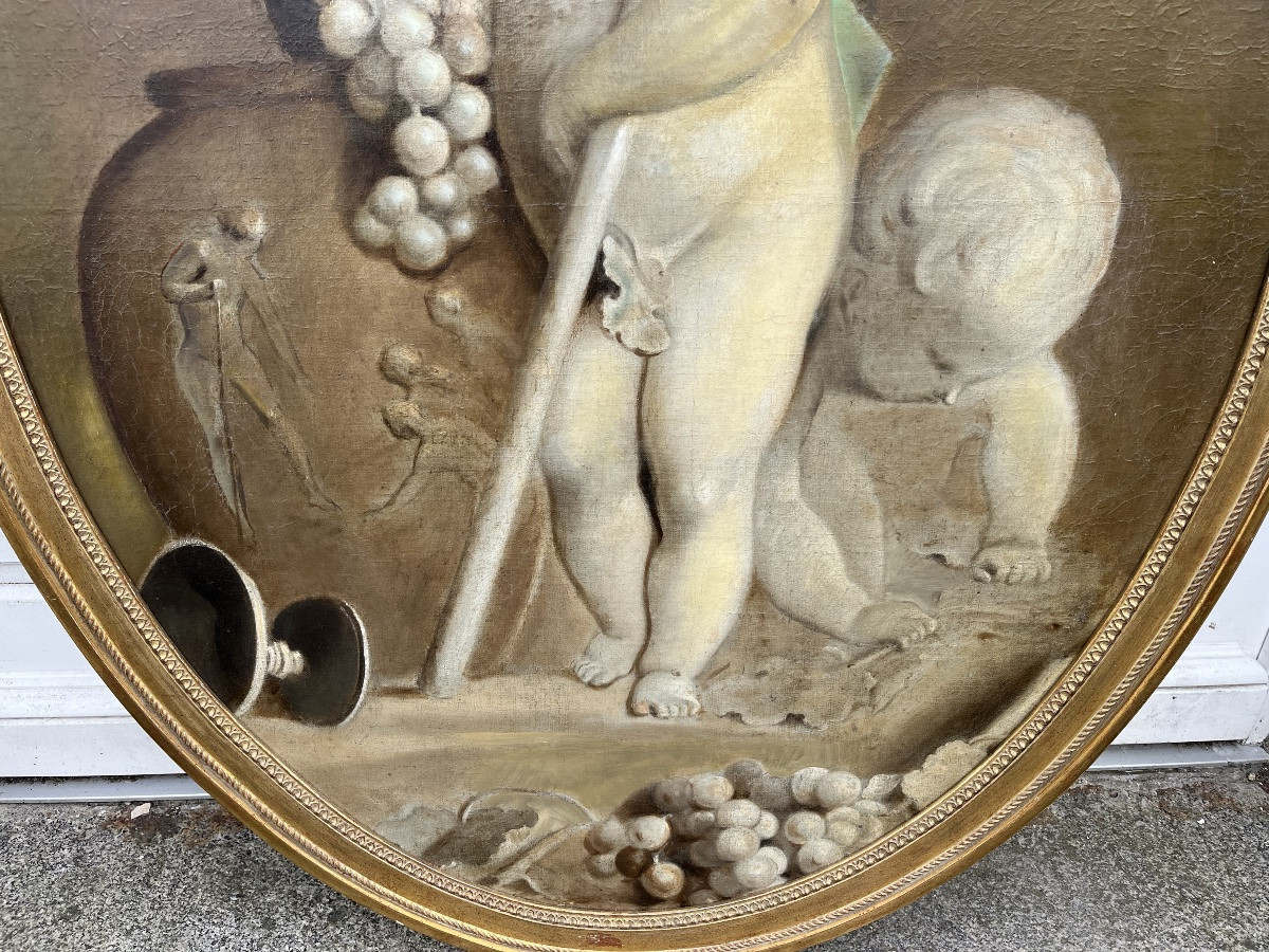 Oil On Canvas Grisaille Allegory Of The Vine From The 19th Century-photo-4