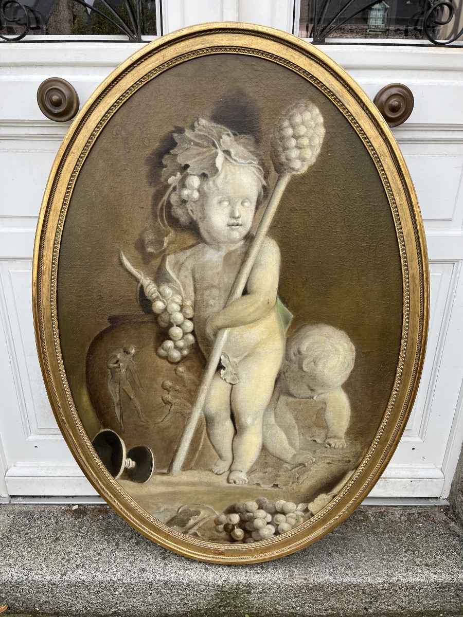 Oil On Canvas Grisaille Allegory Of The Vine From The 19th Century-photo-1